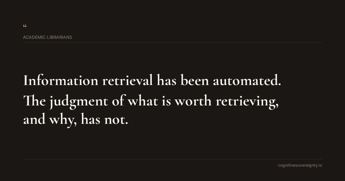 Cognitive sovereignty insight for Academic Librarians: a typographic card from Steve Raju