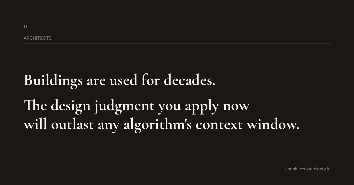 Cognitive sovereignty insight for Architects: a typographic card from Steve Raju