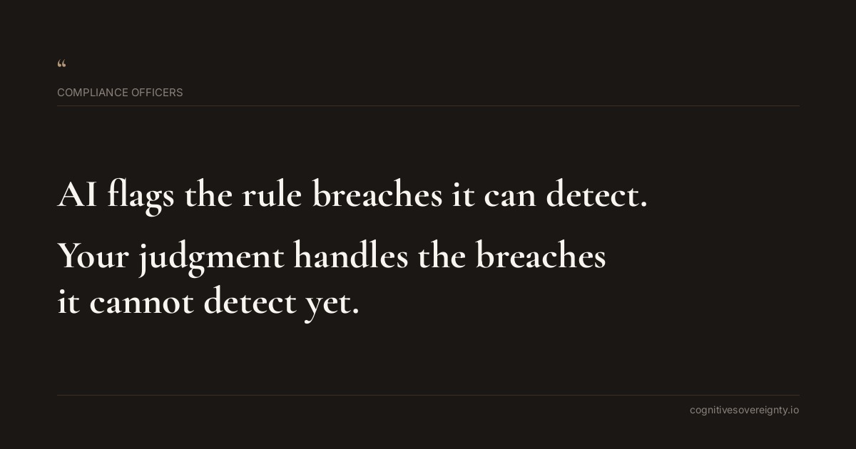 Cognitive sovereignty insight for Compliance Officers: a typographic card from Steve Raju