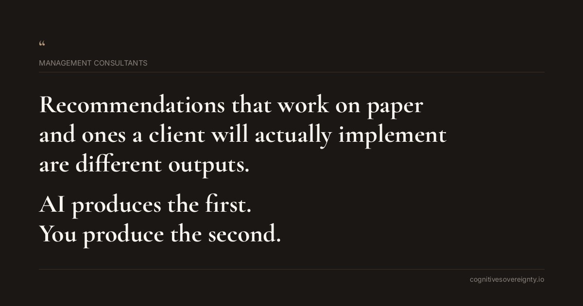 Cognitive sovereignty insight for Management Consultants: a typographic card from Steve Raju