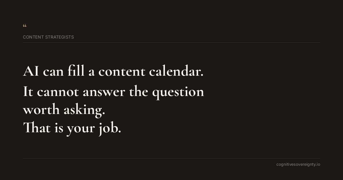 Cognitive sovereignty insight for Content Strategists: a typographic card from Steve Raju