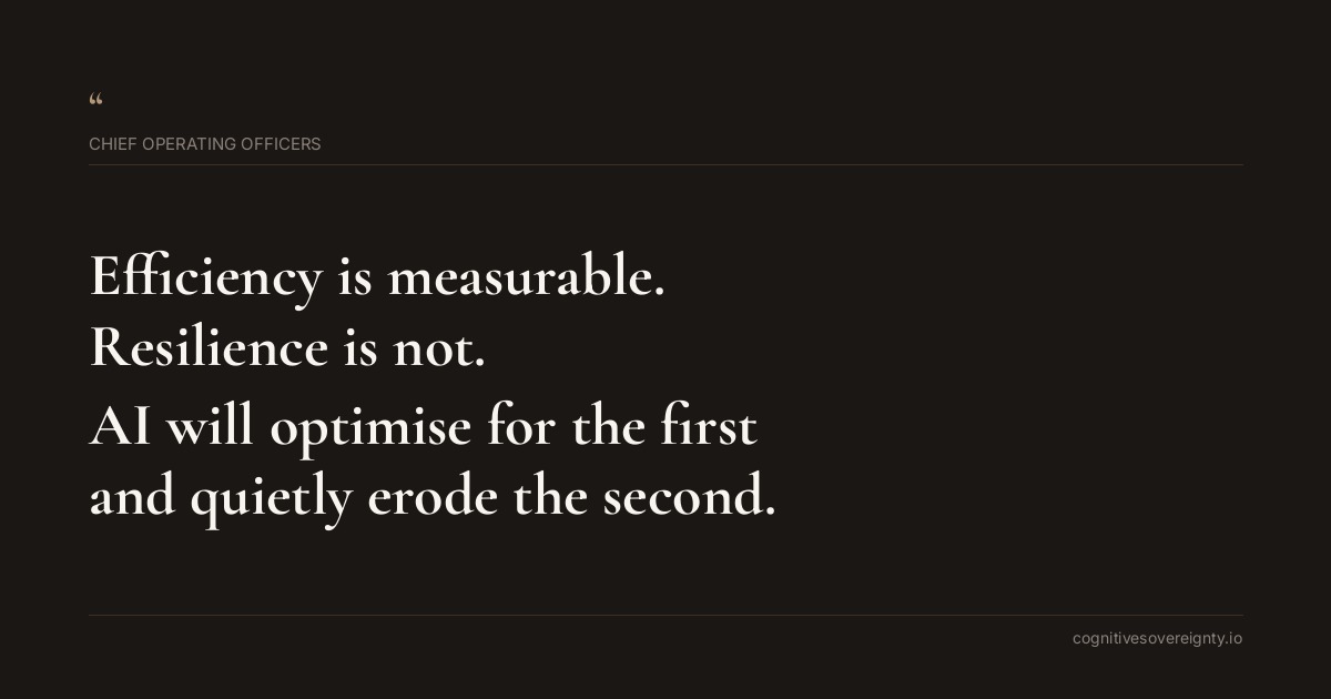 Cognitive sovereignty insight for Chief Operating Officers: a typographic card from Steve Raju