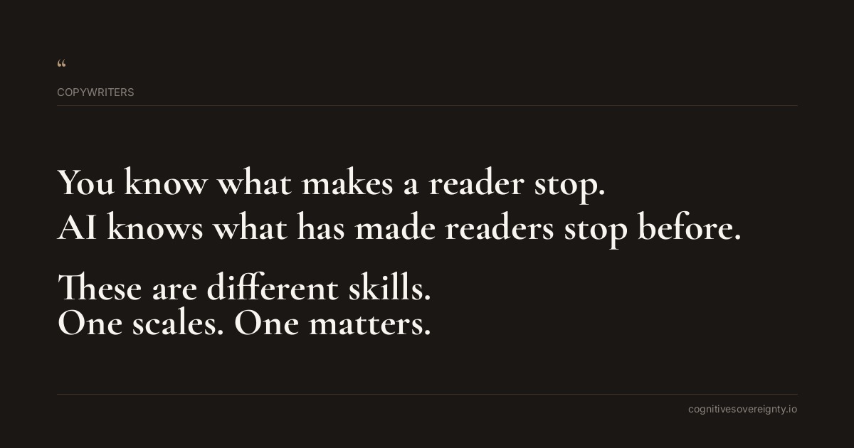 Cognitive sovereignty insight for Copywriters: a typographic card from Steve Raju