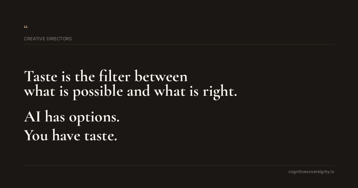 Cognitive sovereignty insight for Creative Directors: a typographic card from Steve Raju