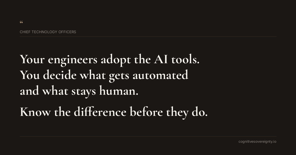 Cognitive sovereignty insight for Chief Technology Officers: a typographic card from Steve Raju