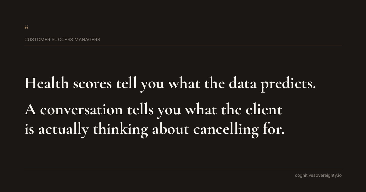 Cognitive sovereignty insight for Customer Success Managers: a typographic card from Steve Raju