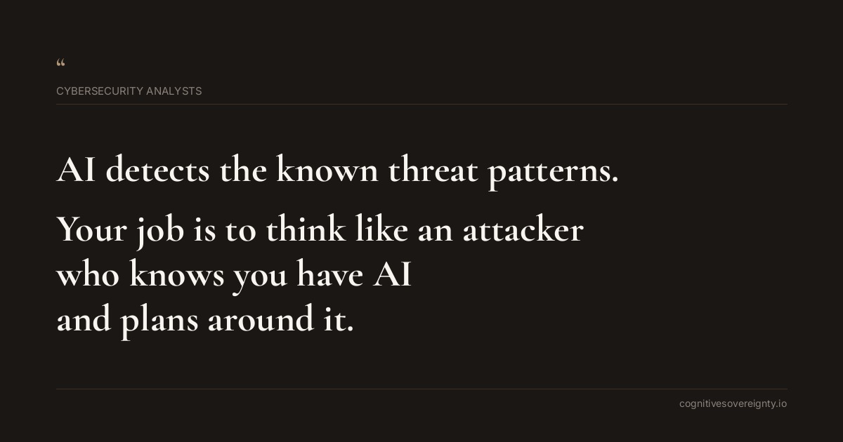 Cognitive sovereignty insight for Cybersecurity Analysts: a typographic card from Steve Raju