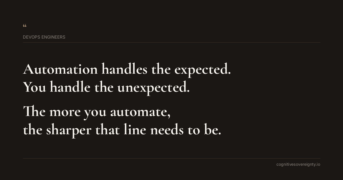 Cognitive sovereignty insight for DevOps Engineers: a typographic card from Steve Raju