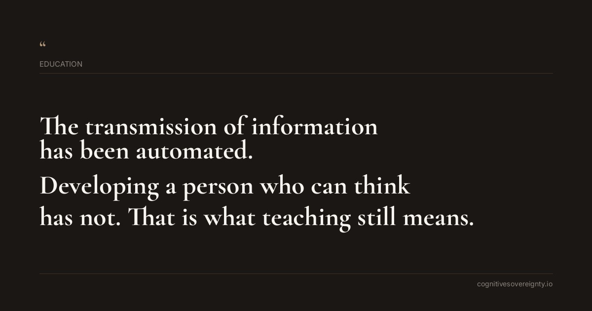 Cognitive sovereignty insight for Education: a typographic card from Steve Raju
