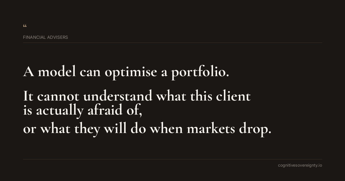 Cognitive sovereignty insight for Financial Advisers: a typographic card from Steve Raju