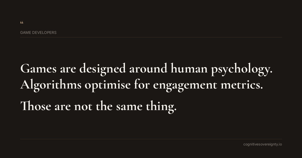 Cognitive sovereignty insight for Game Developers: a typographic card from Steve Raju