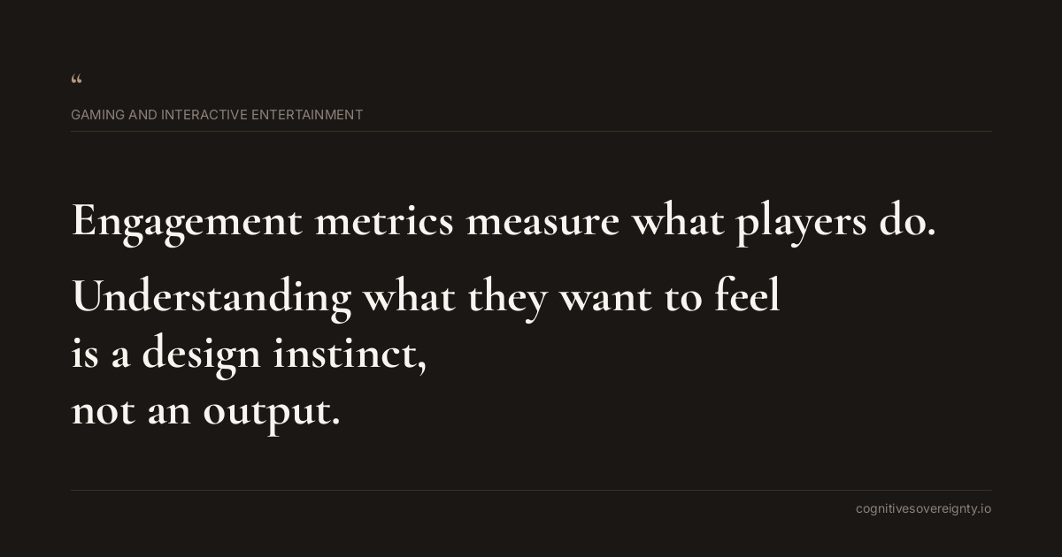 Cognitive sovereignty insight for Gaming and Interactive Entertainment: a typographic card from Steve Raju