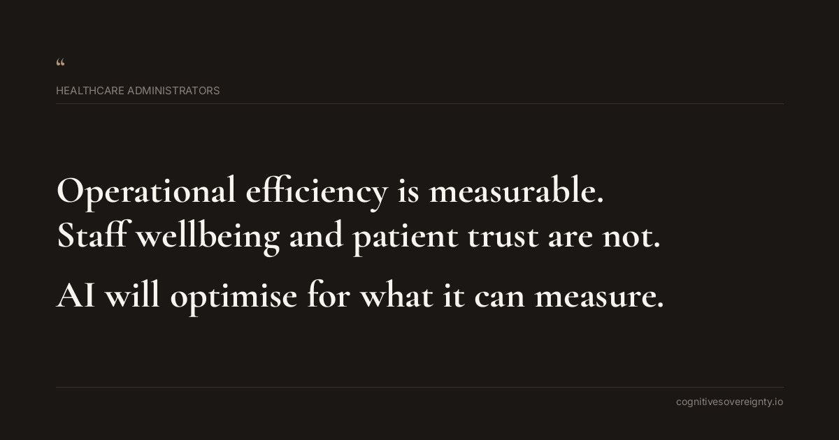 Cognitive sovereignty insight for Healthcare Administrators: a typographic card from Steve Raju