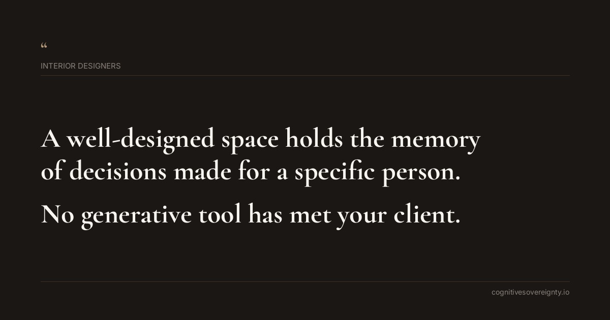 Cognitive sovereignty insight for Interior Designers: a typographic card from Steve Raju