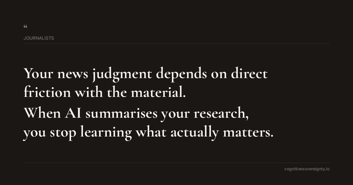 Cognitive sovereignty insight for Journalists: a typographic card from Steve Raju
