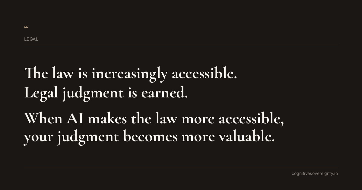 Cognitive sovereignty insight for Legal: a typographic card from Steve Raju
