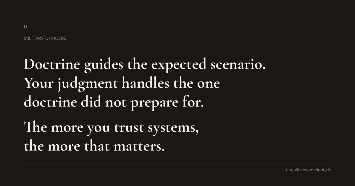 Cognitive sovereignty insight for Military Officers: a typographic card from Steve Raju