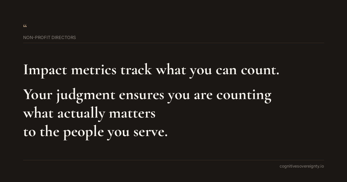 Cognitive sovereignty insight for Non-profit Directors: a typographic card from Steve Raju