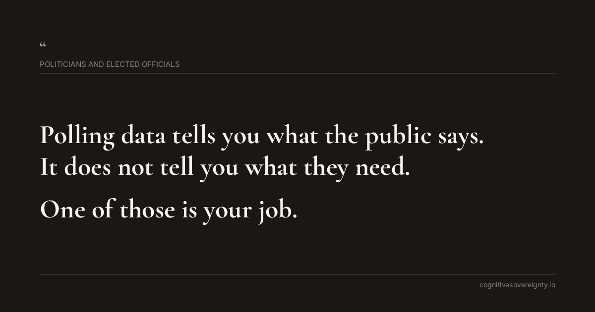 Cognitive sovereignty insight for Politicians and Elected Officials: a typographic card from Steve Raju