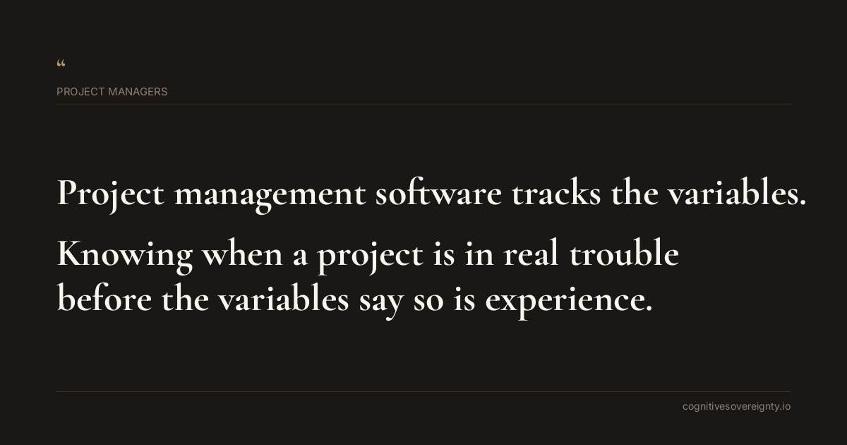 Cognitive sovereignty insight for Project Managers: a typographic card from Steve Raju