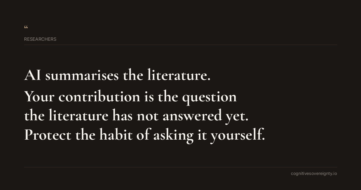 Cognitive sovereignty insight for Researchers: a typographic card from Steve Raju