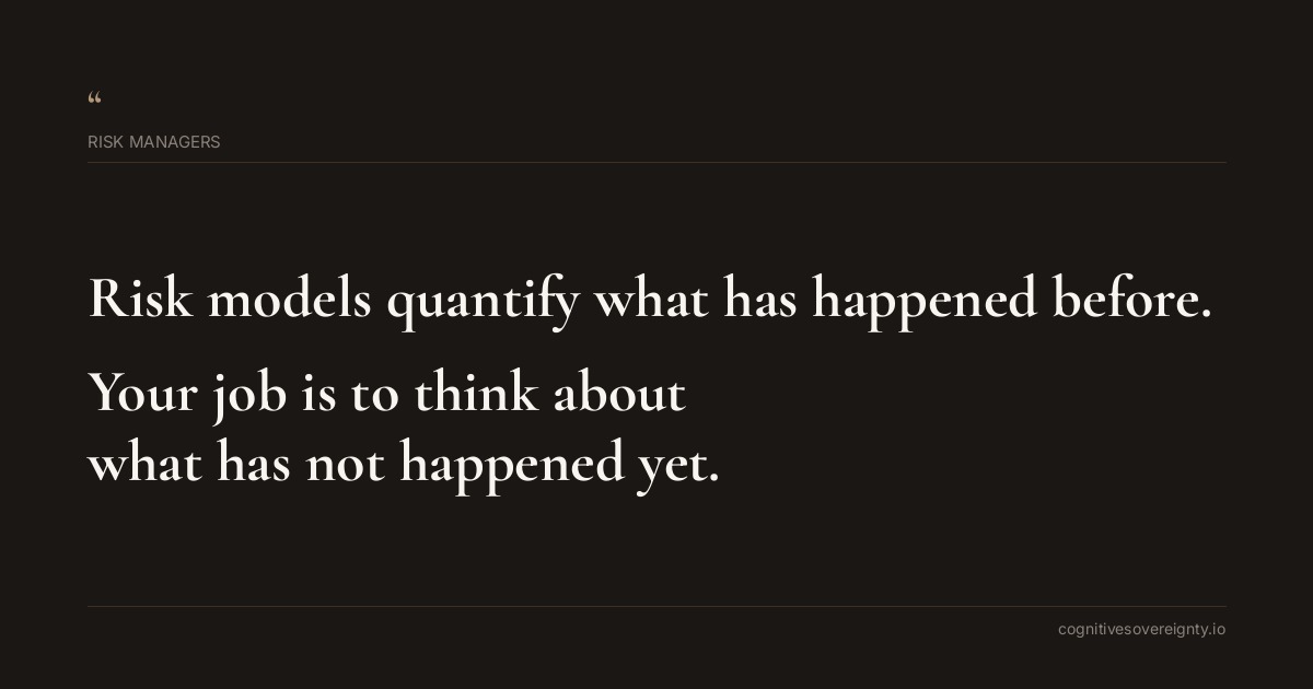 Cognitive sovereignty insight for Risk Managers: a typographic card from Steve Raju