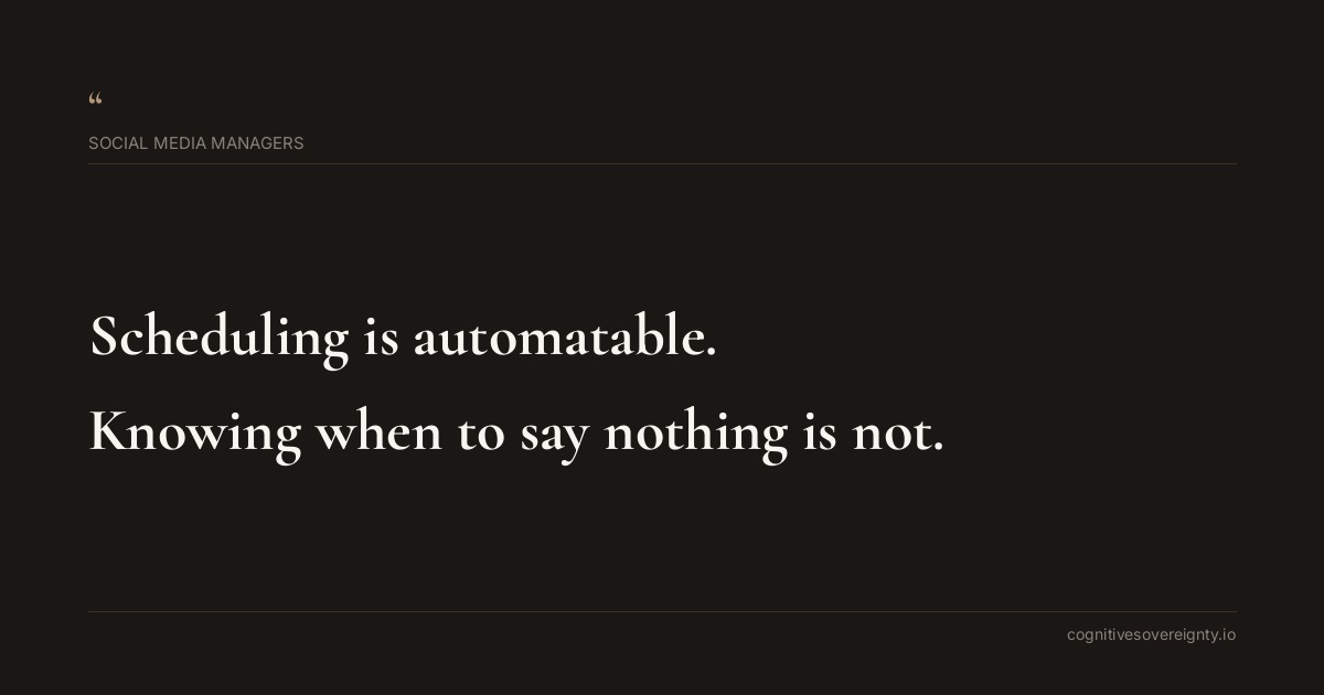 Cognitive sovereignty insight for Social Media Managers: a typographic card from Steve Raju