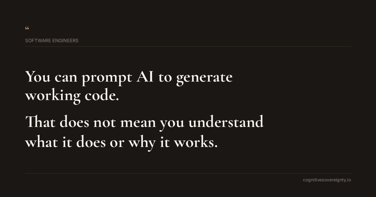 Cognitive sovereignty insight for Software Engineers: a typographic card from Steve Raju