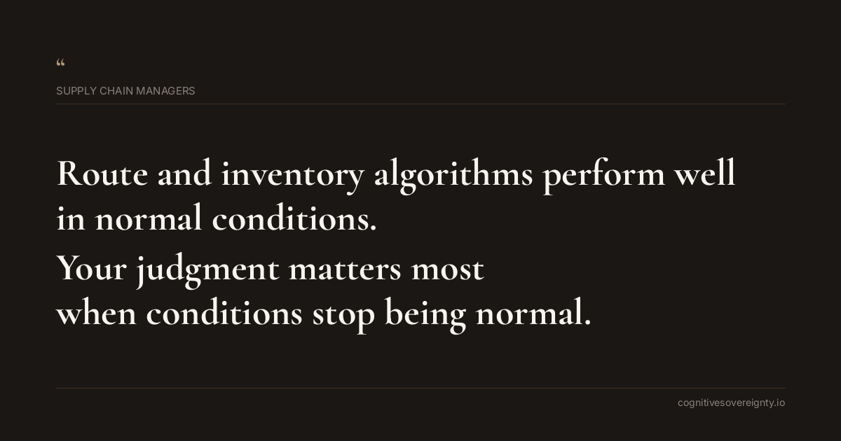 Cognitive sovereignty insight for Supply Chain Managers: a typographic card from Steve Raju