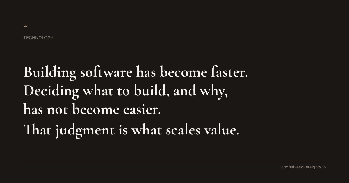 Cognitive sovereignty insight for Technology: a typographic card from Steve Raju