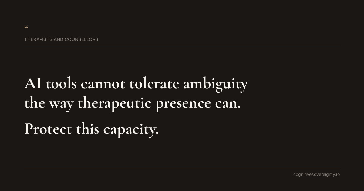 Cognitive sovereignty insight for Therapists and Counsellors: a typographic card from Steve Raju