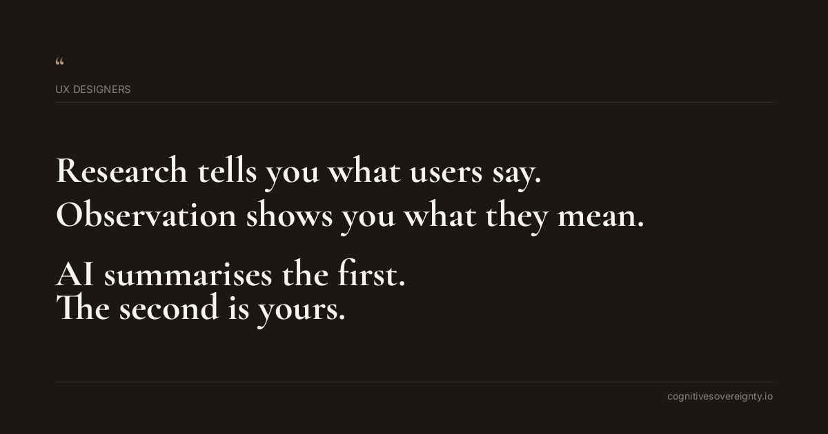 Cognitive sovereignty insight for UX Designers: a typographic card from Steve Raju