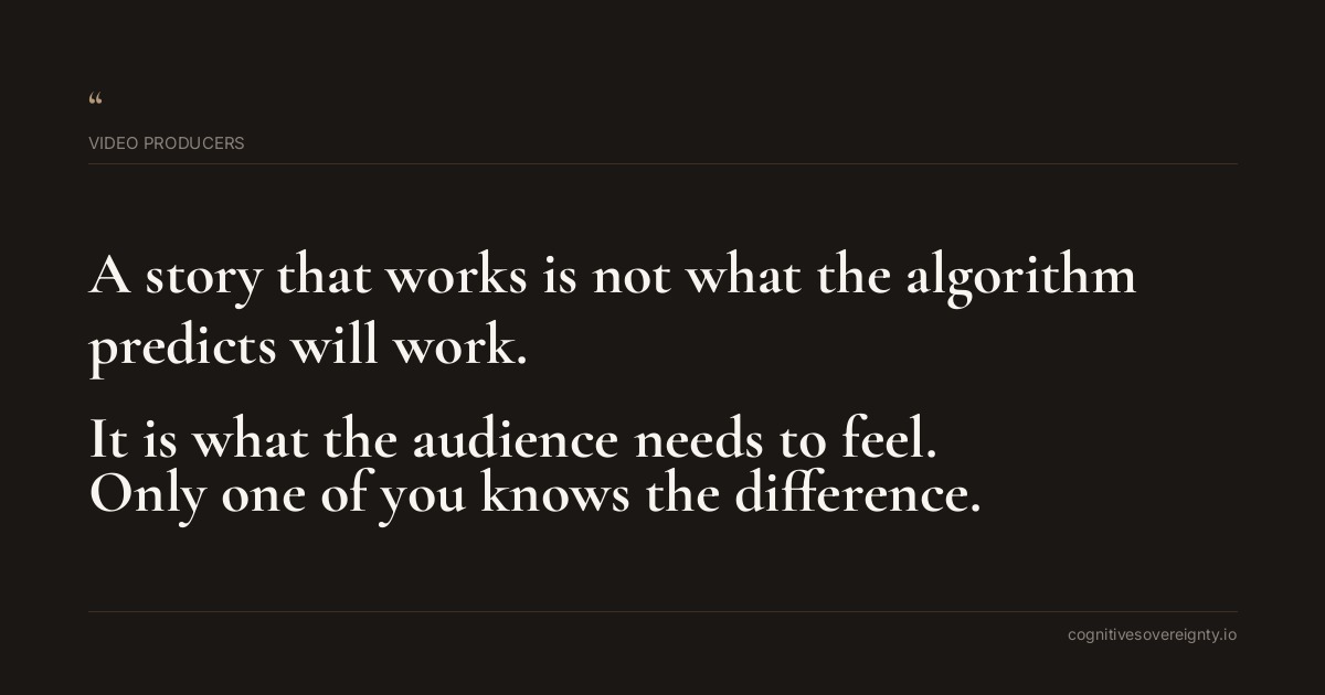 Cognitive sovereignty insight for Video Producers: a typographic card from Steve Raju